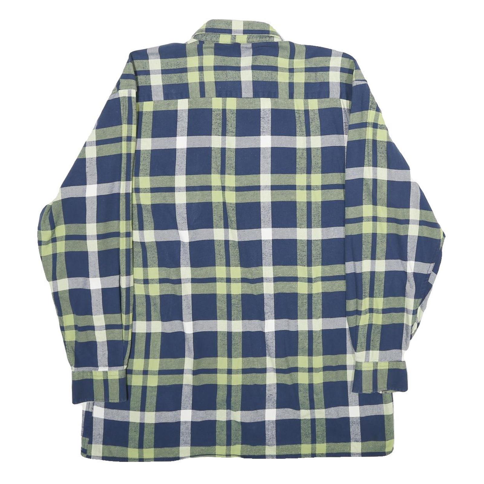 LEHNER VERSAND Mens Blue & Green Check Shirt L Cotton Long Sleeve Casual