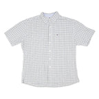 TOMMY HILFIGER Mens White & Grey Check Shirt L Casual Cotton Blend Short Sleeve