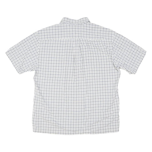 TOMMY HILFIGER Mens White & Grey Check Shirt L Casual Cotton Blend Short Sleeve