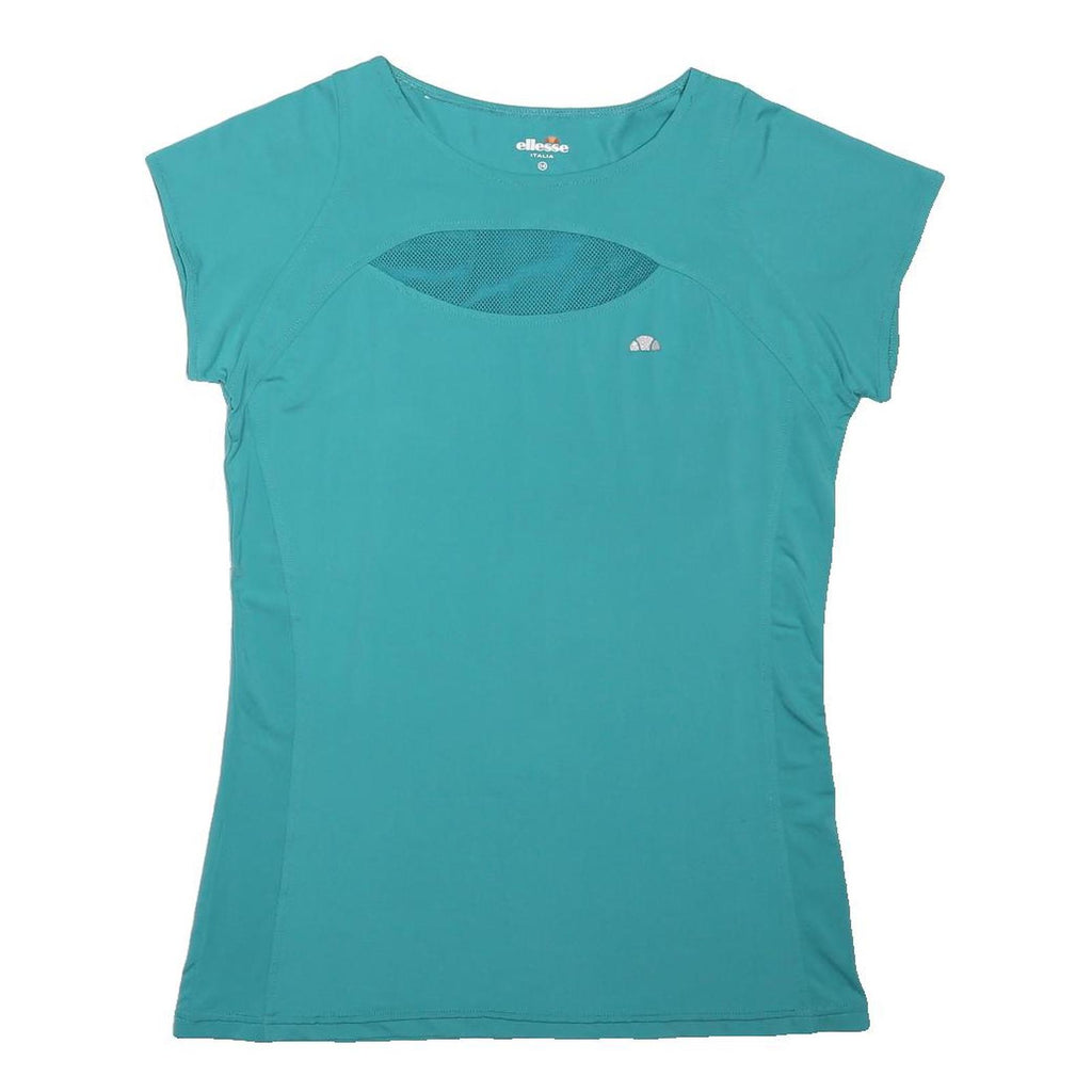 ELLESSE Womens Blue Jersey T-Shirt UK 14 Short Sleeve Round Neck Slim Fit Sports