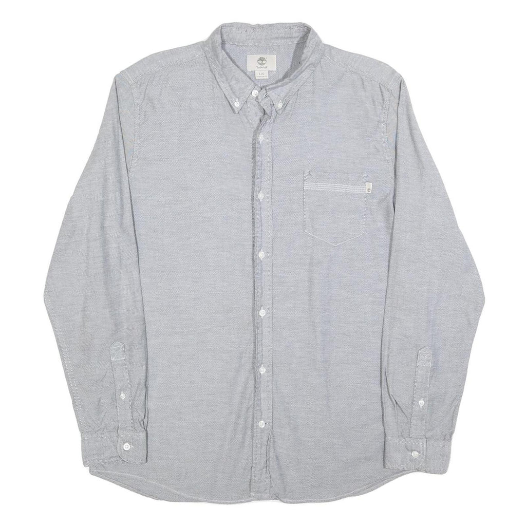 TIMBERLAND Mens Grey Cotton Blend Casual Shirt L Button Down Pocket Long Sleeve