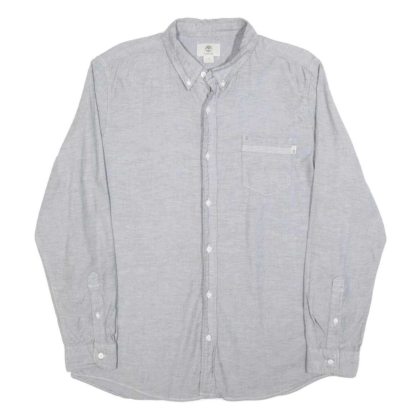 TIMBERLAND Mens Grey Cotton Blend Casual Shirt L Button Down Pocket Long Sleeve
