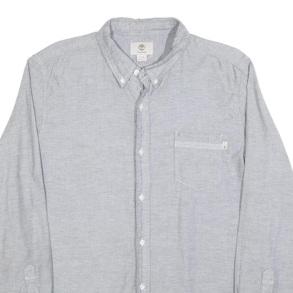 TIMBERLAND Mens Grey Cotton Blend Casual Shirt L Button Down Pocket Long Sleeve