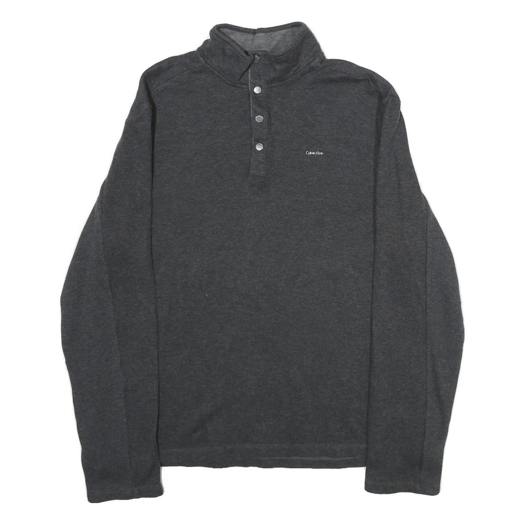 CALVIN KLEIN Mens Charcoal Grey Plain Pullover Crew Neck Basic Knit Jumper L
