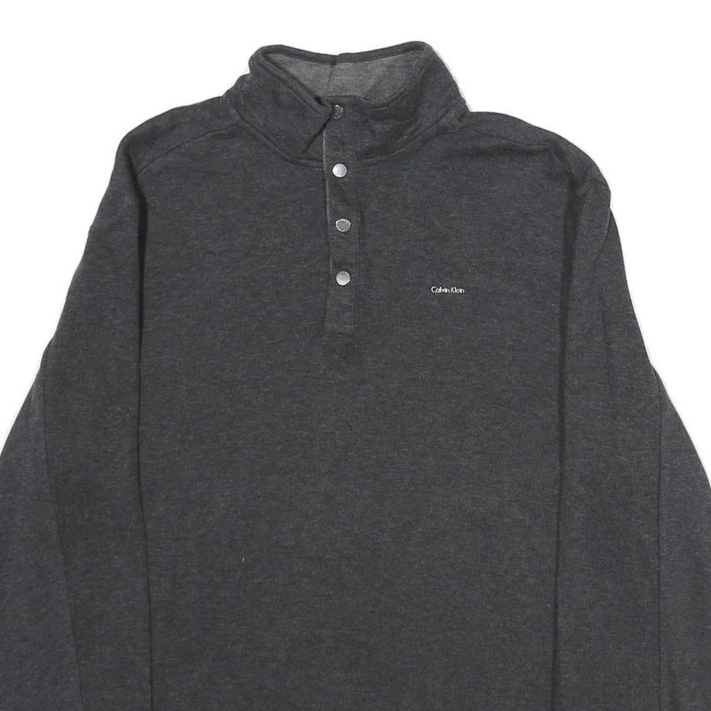 CALVIN KLEIN Mens Charcoal Grey Plain Pullover Crew Neck Basic Knit Jumper L
