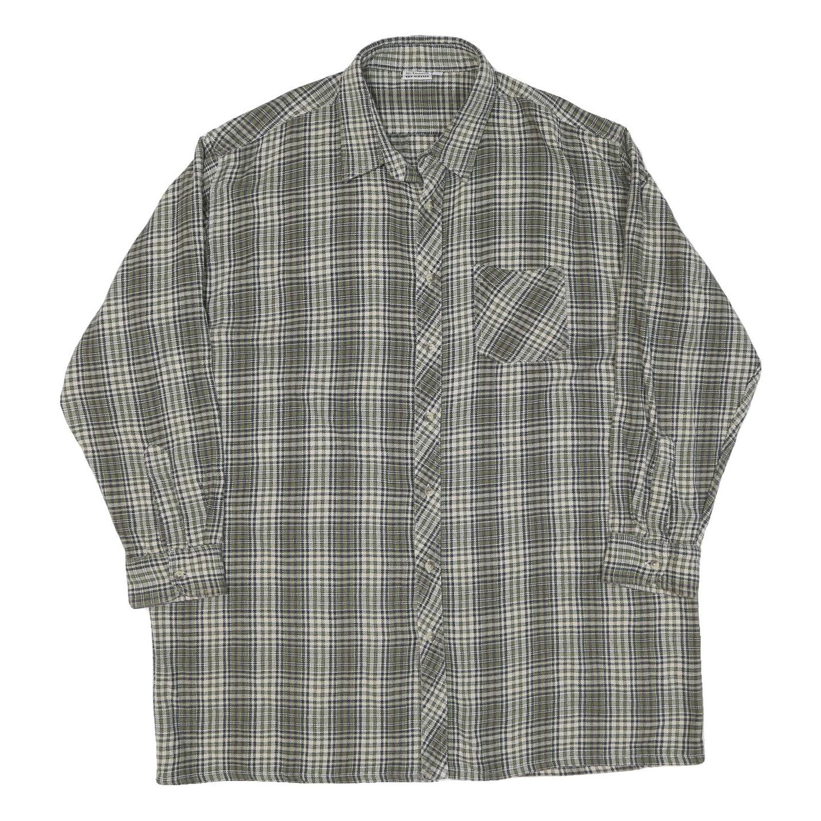 Mens Green & Grey Checked Cotton Blend Shirt 2XL Casual Classic Fit Button-Down