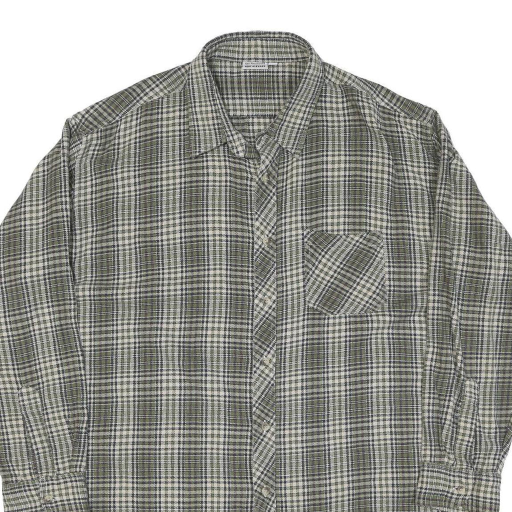 Mens Green & Grey Checked Cotton Blend Shirt 2XL Casual Classic Fit Button-Down