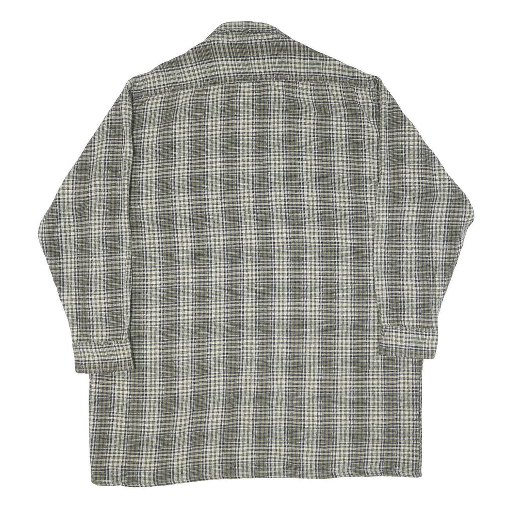 Mens Green & Grey Checked Cotton Blend Shirt 2XL Casual Classic Fit Button-Down