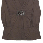 BODEN Womens Brown Embellished V-Neck Long Sleeve Top UK 12 Polyester Blend