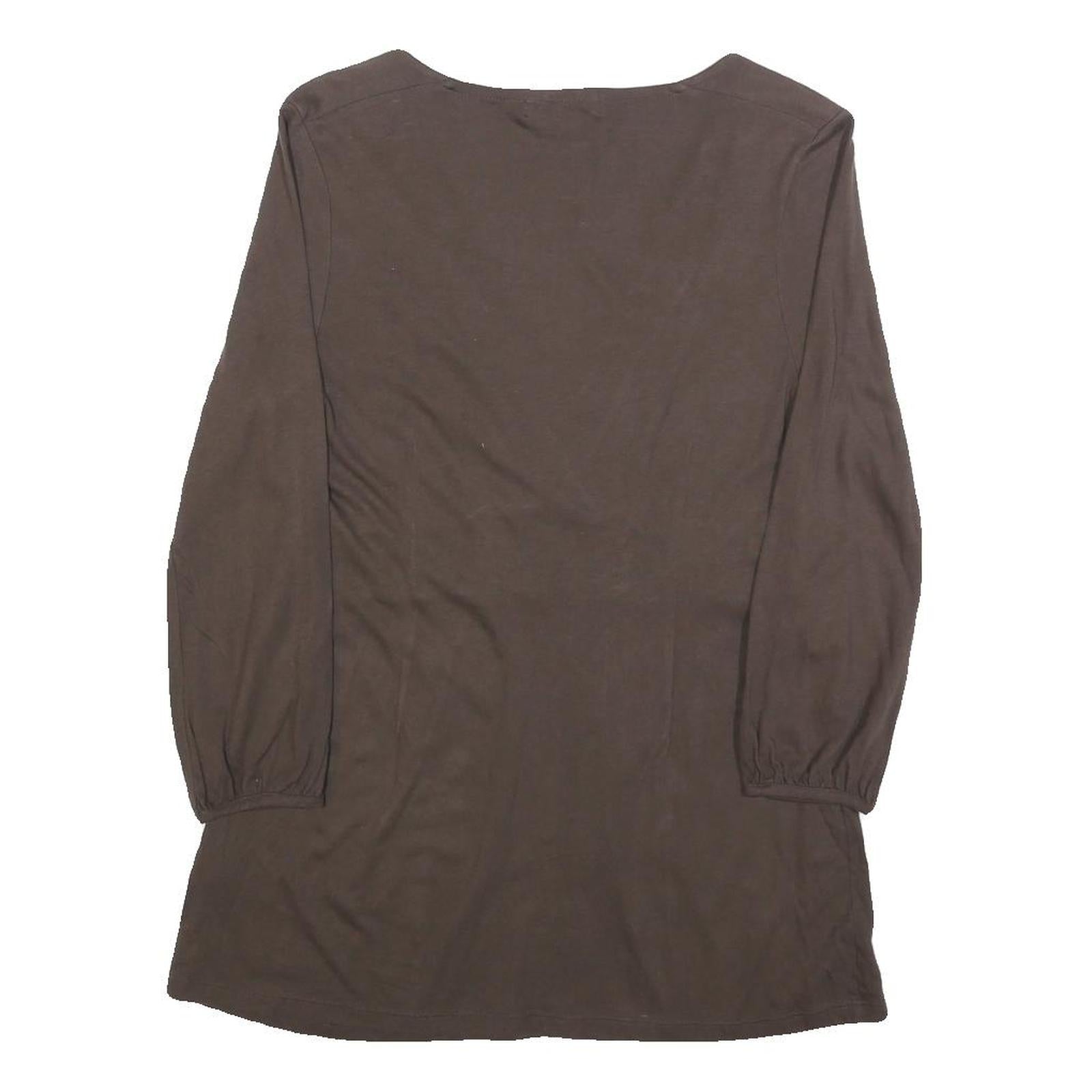 BODEN Womens Brown Embellished V-Neck Long Sleeve Top UK 12 Polyester Blend