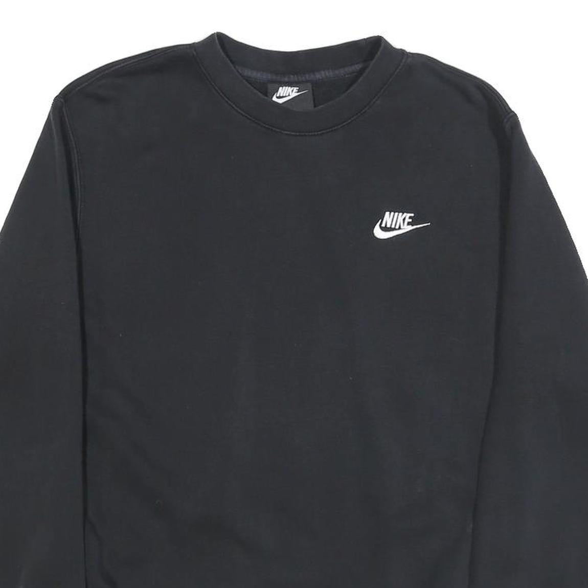 NIKE Mens Black Crew Neck XS Cotton Blend Sweatshirt Embroidered Logo