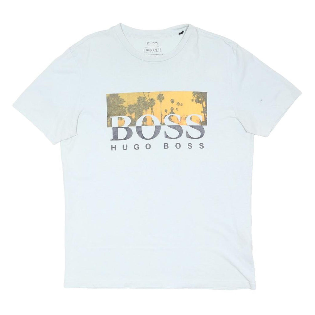BOSS HUGO BOSS Mens White & Yellow Graphic T-Shirt M Short Sleeve Crew Neck