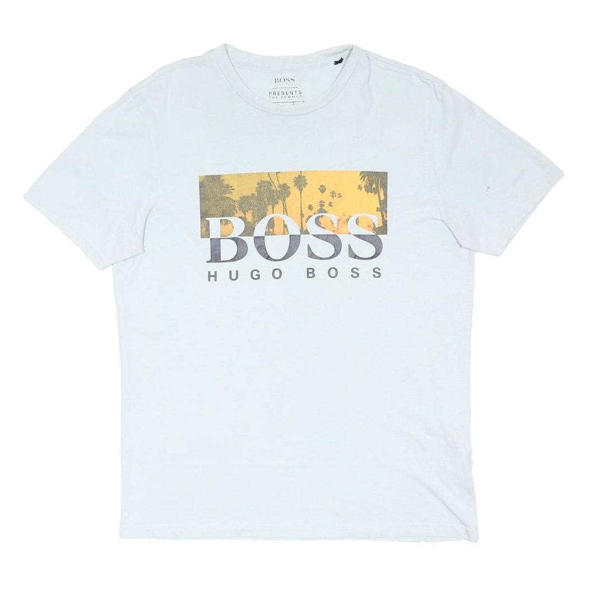 BOSS HUGO BOSS Mens White & Yellow Graphic T-Shirt M Short Sleeve Crew Neck