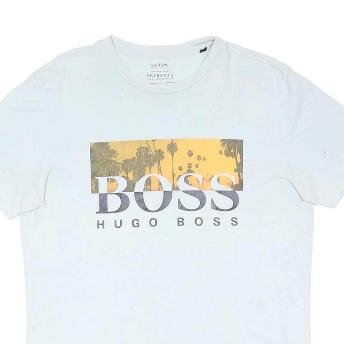 BOSS HUGO BOSS Mens White & Yellow Graphic T-Shirt M Short Sleeve Crew Neck