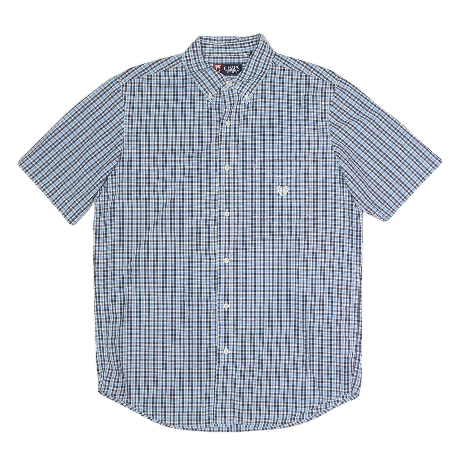CHAPS Mens Blue & Black Check Shirt M Button Down Collar Short Sleeve Cotton