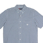 CHAPS Mens Blue & Black Check Shirt M Button Down Collar Short Sleeve Cotton