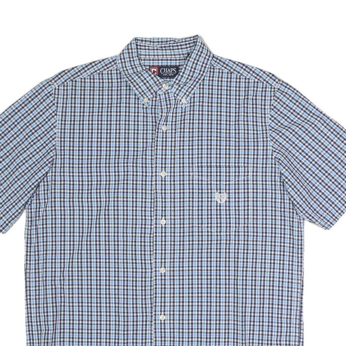 CHAPS Mens Blue & Black Check Shirt M Button Down Collar Short Sleeve Cotton