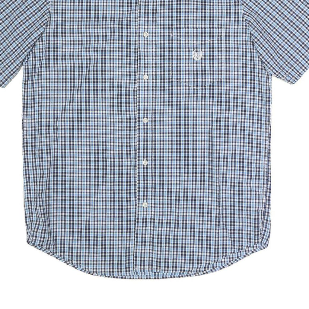 CHAPS Mens Blue & Black Check Shirt M Button Down Collar Short Sleeve Cotton