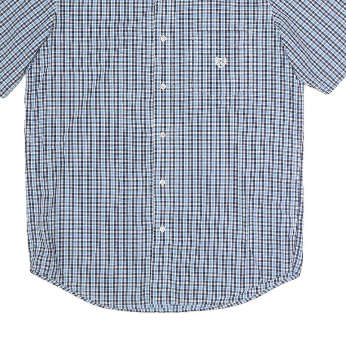 CHAPS Mens Blue & Black Check Shirt M Button Down Collar Short Sleeve Cotton
