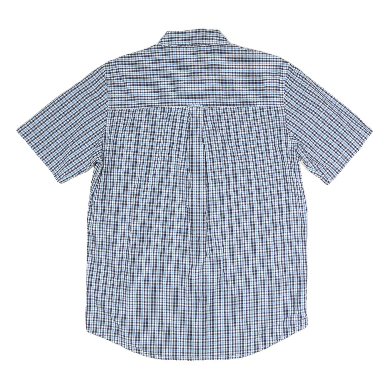 CHAPS Mens Blue & Black Check Shirt M Button Down Collar Short Sleeve Cotton
