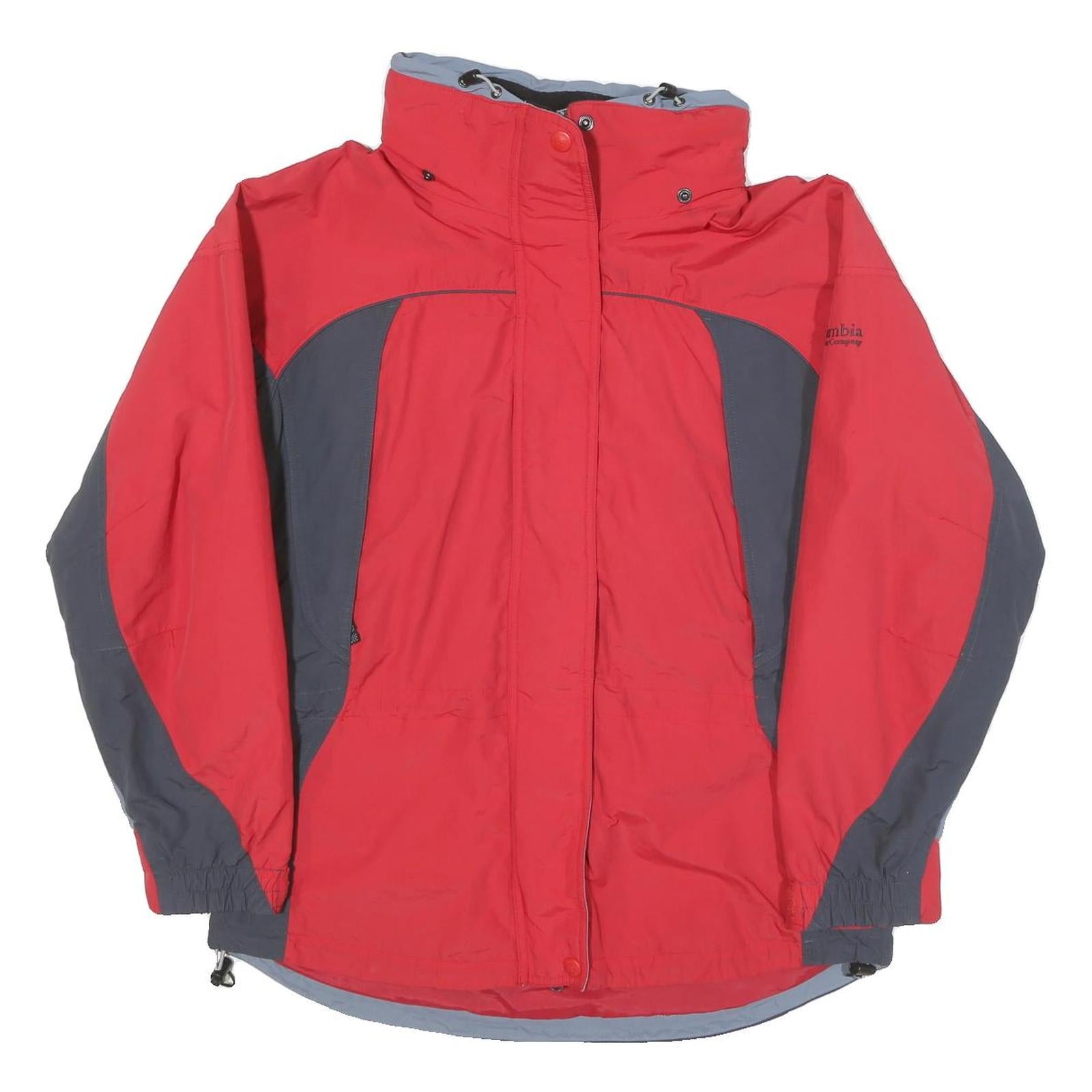 COLUMBIA Womens Red & Grey Outdoor Jacket L Polyester Blend Zip Winter Wear