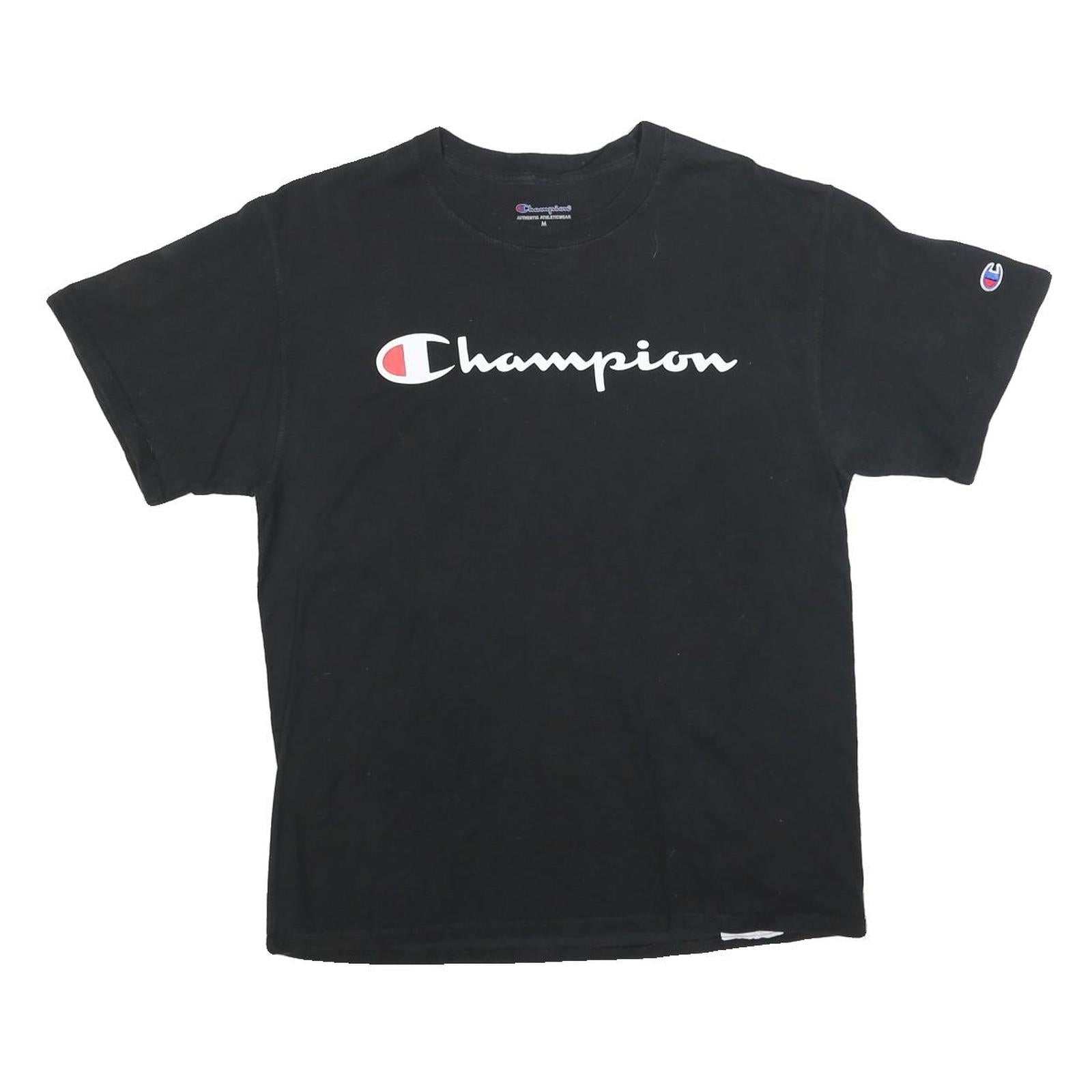 CHAMPION Mens Black Graphic T-Shirt M Short Sleeve Crew Neck Cotton Blend