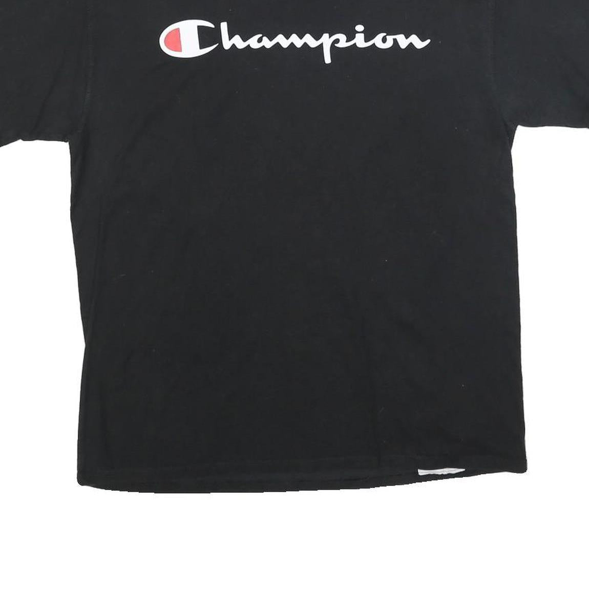 CHAMPION Mens Black Graphic T-Shirt M Short Sleeve Crew Neck Cotton Blend