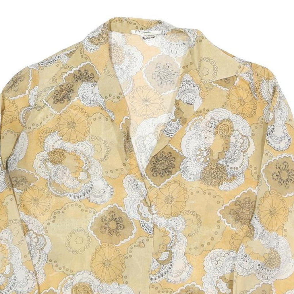 MULIN Womens Beige White Printed Shirt Long Sleeve Collar M Cotton Blend Casual