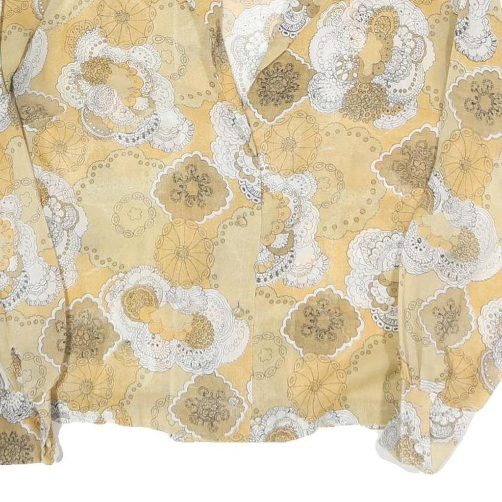 MULIN Womens Beige White Printed Shirt Long Sleeve Collar M Cotton Blend Casual