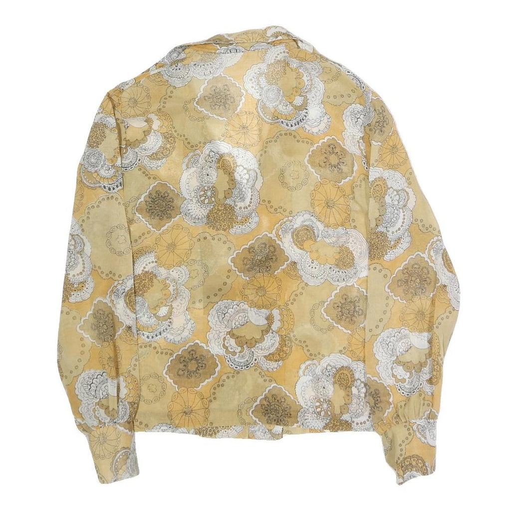 MULIN Womens Beige White Printed Shirt Long Sleeve Collar M Cotton Blend Casual