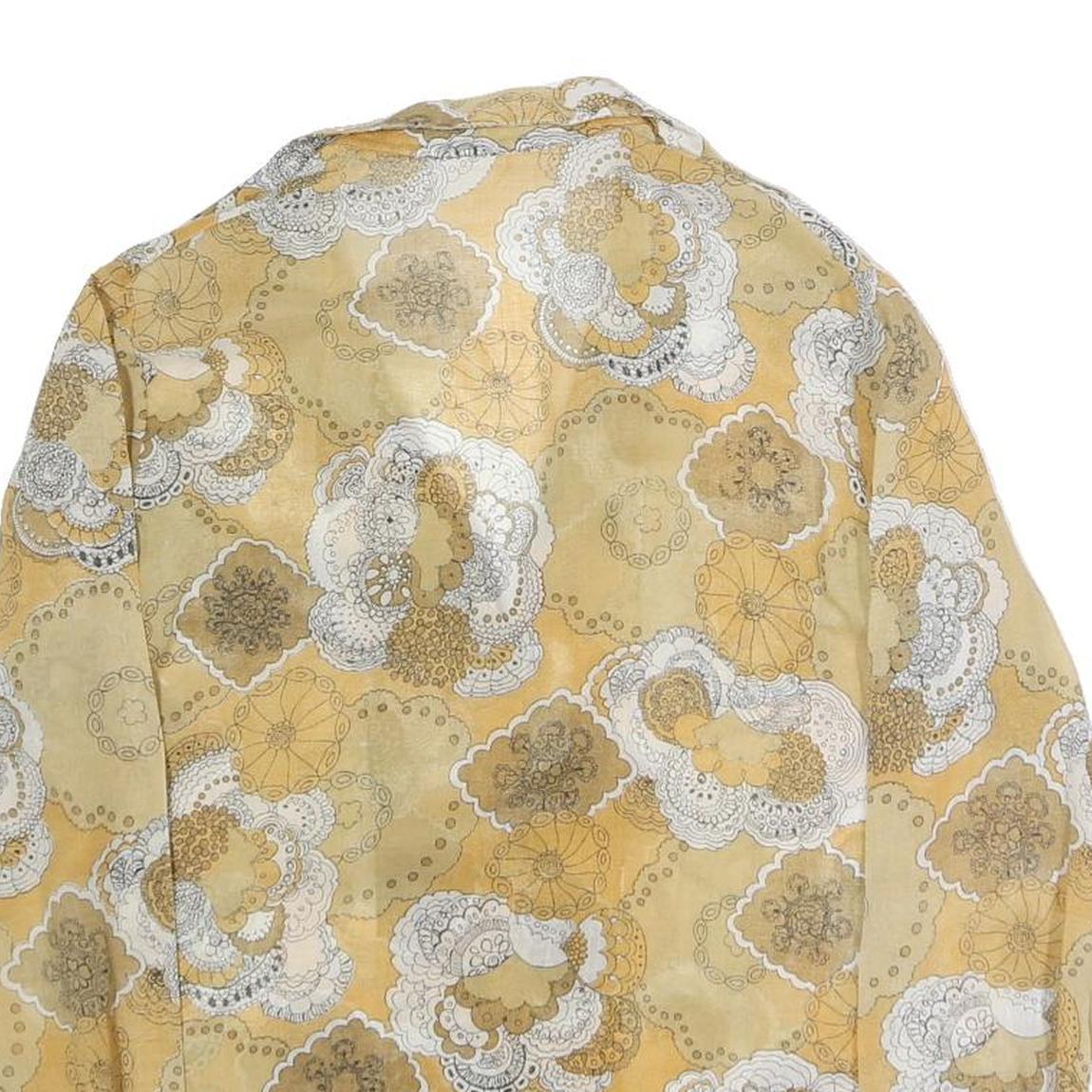 MULIN Womens Beige White Printed Shirt Long Sleeve Collar M Cotton Blend Casual