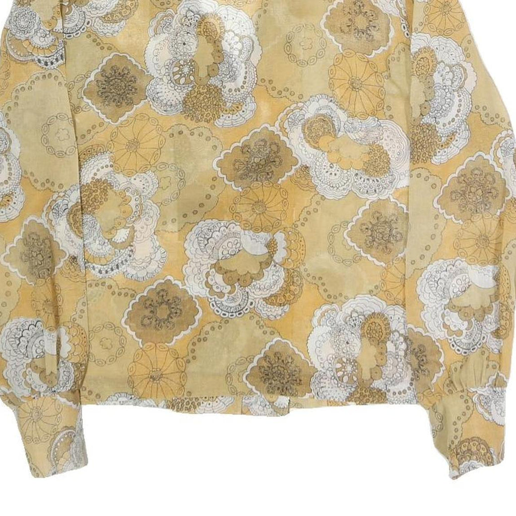 MULIN Womens Beige White Printed Shirt Long Sleeve Collar M Cotton Blend Casual