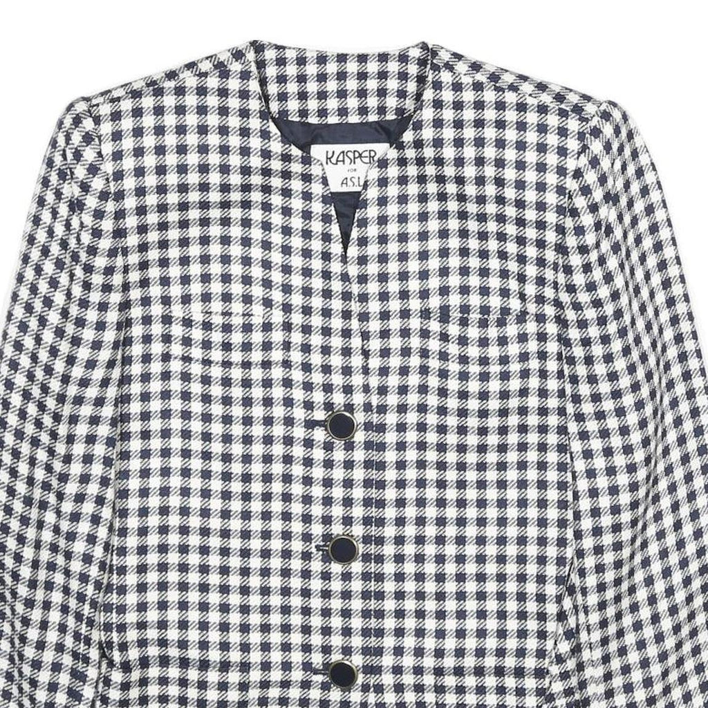 KASPER Womens Black & White Checked Button Jacket M Viscose Classic Elegant
