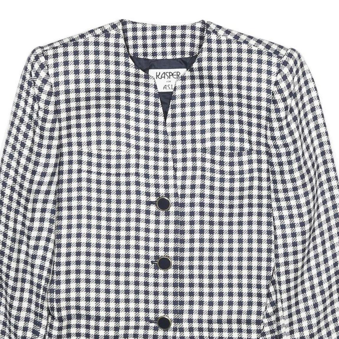 KASPER Womens Black & White Checked Button Jacket M Viscose Classic Elegant