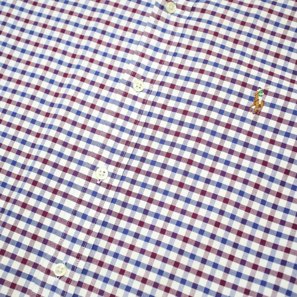 RALPH LAUREN Mens Blue Red Checked Shirt M Classic Button Down Collar Cotton