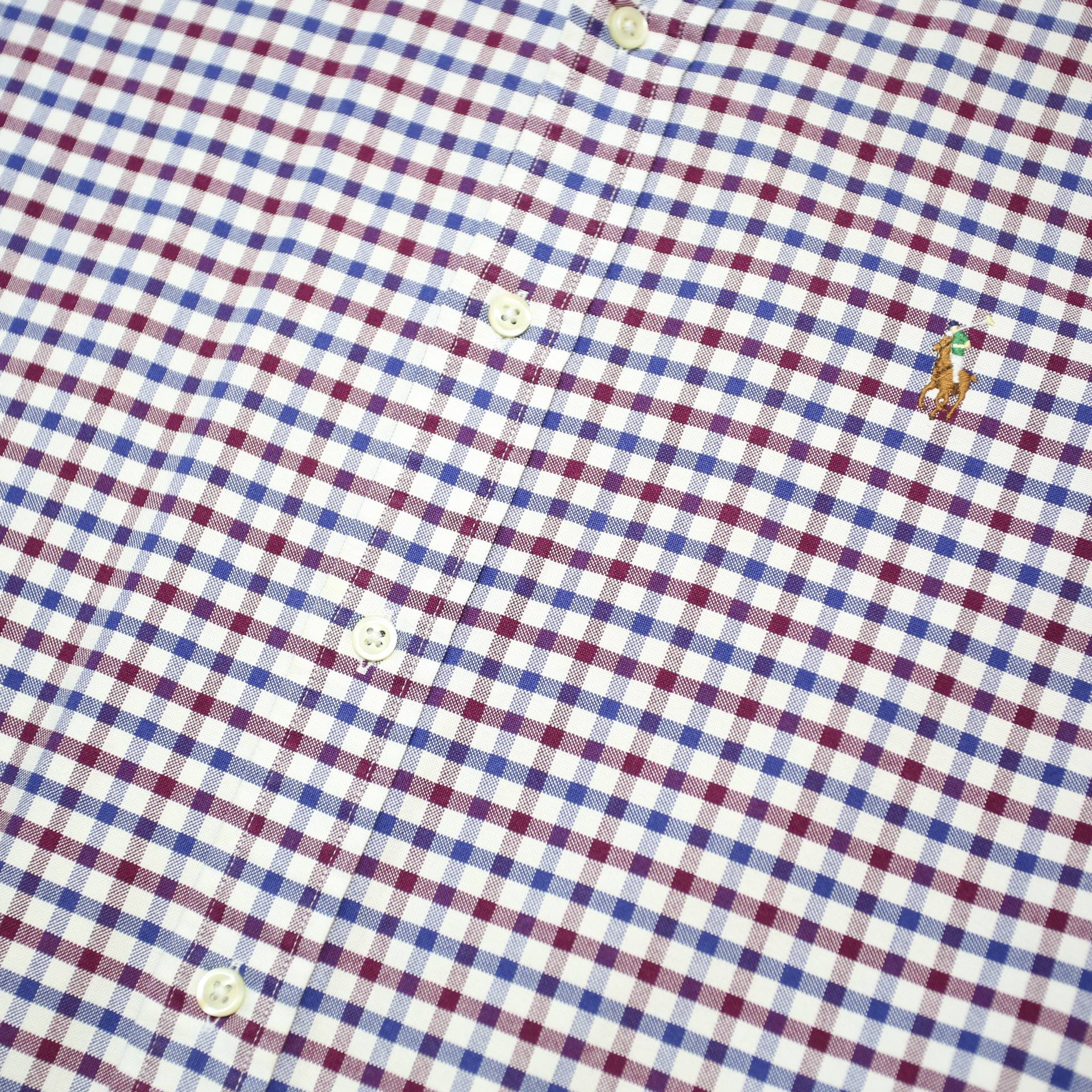 RALPH LAUREN Mens Blue Red Checked Shirt M Classic Button Down Collar Cotton