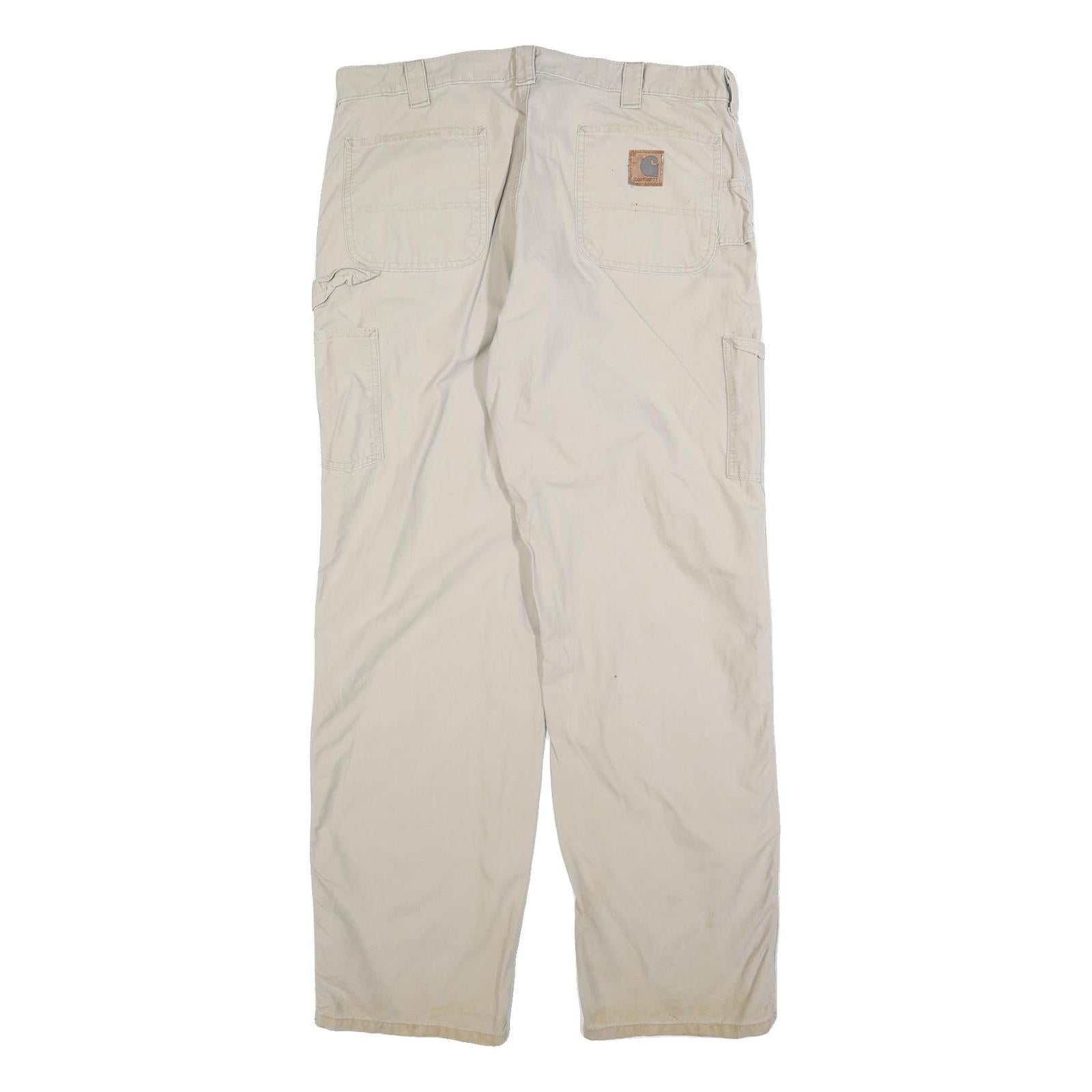 CARHARTT Mens Cotton Blend Beige Relaxed Straight Trousers W38 L34 Workwear