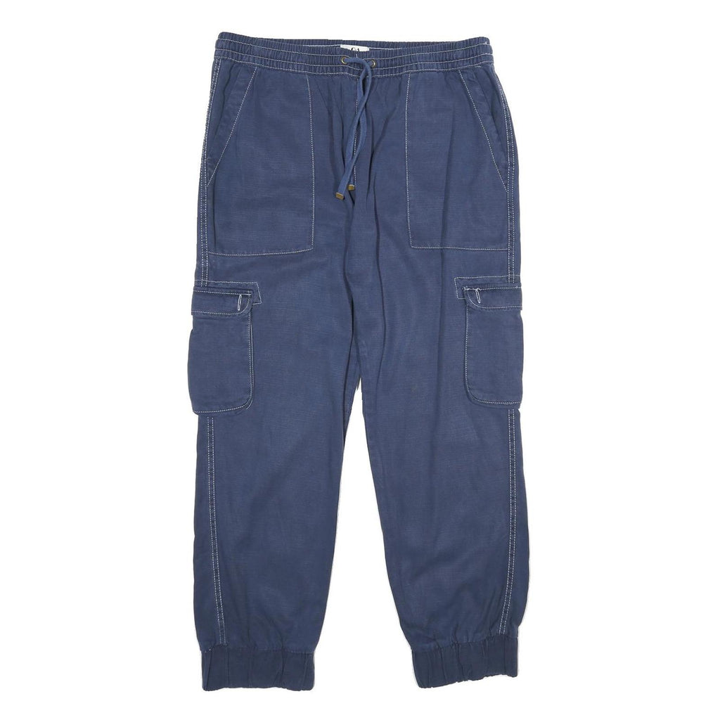 C&A Womens Cotton Blend Blue Relaxed Cargo Trousers W34 L27 Drawstring Casual