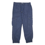 C&A Womens Cotton Blend Blue Relaxed Cargo Trousers W34 L27 Drawstring Casual