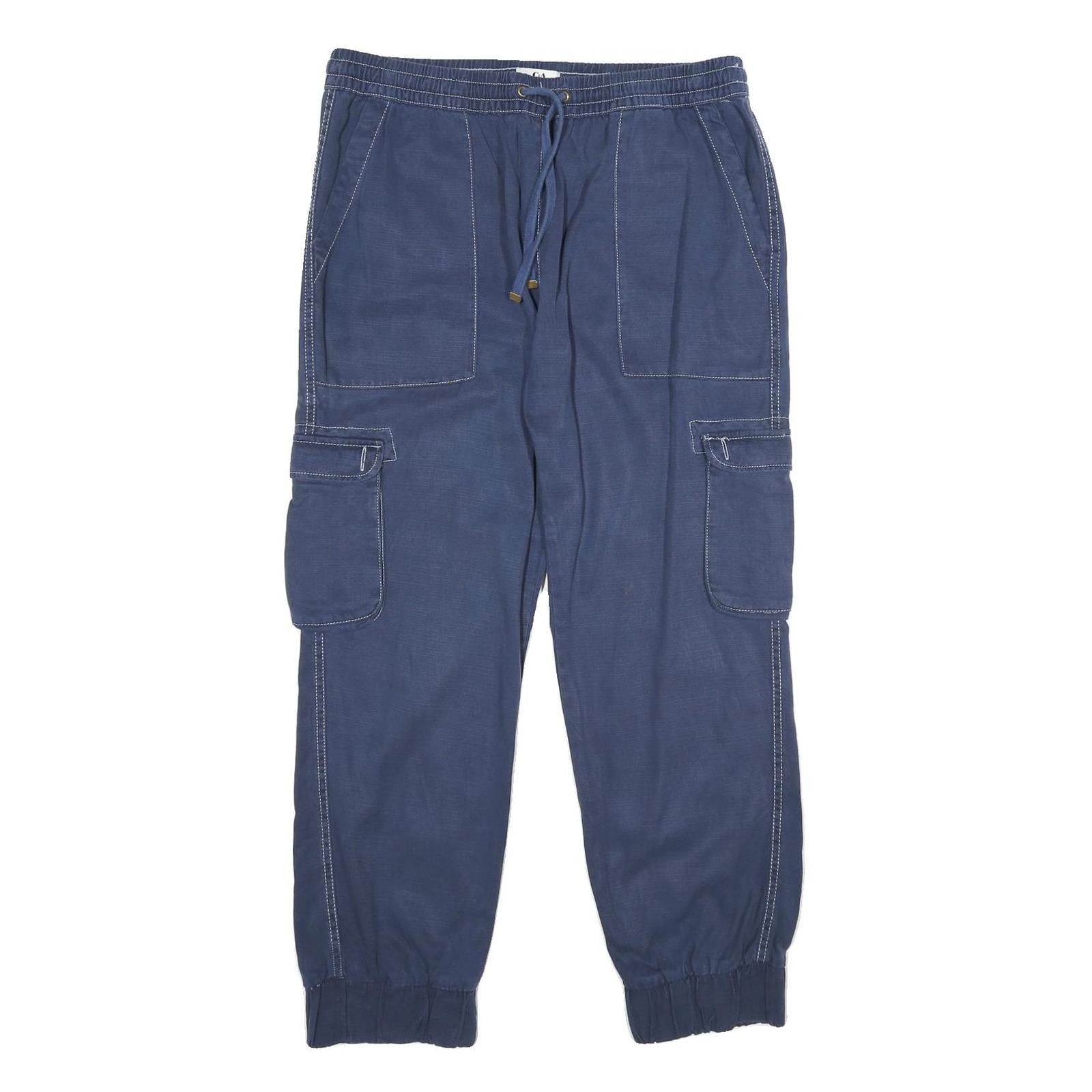 C&A Womens Cotton Blend Blue Relaxed Cargo Trousers W34 L27 Drawstring Casual