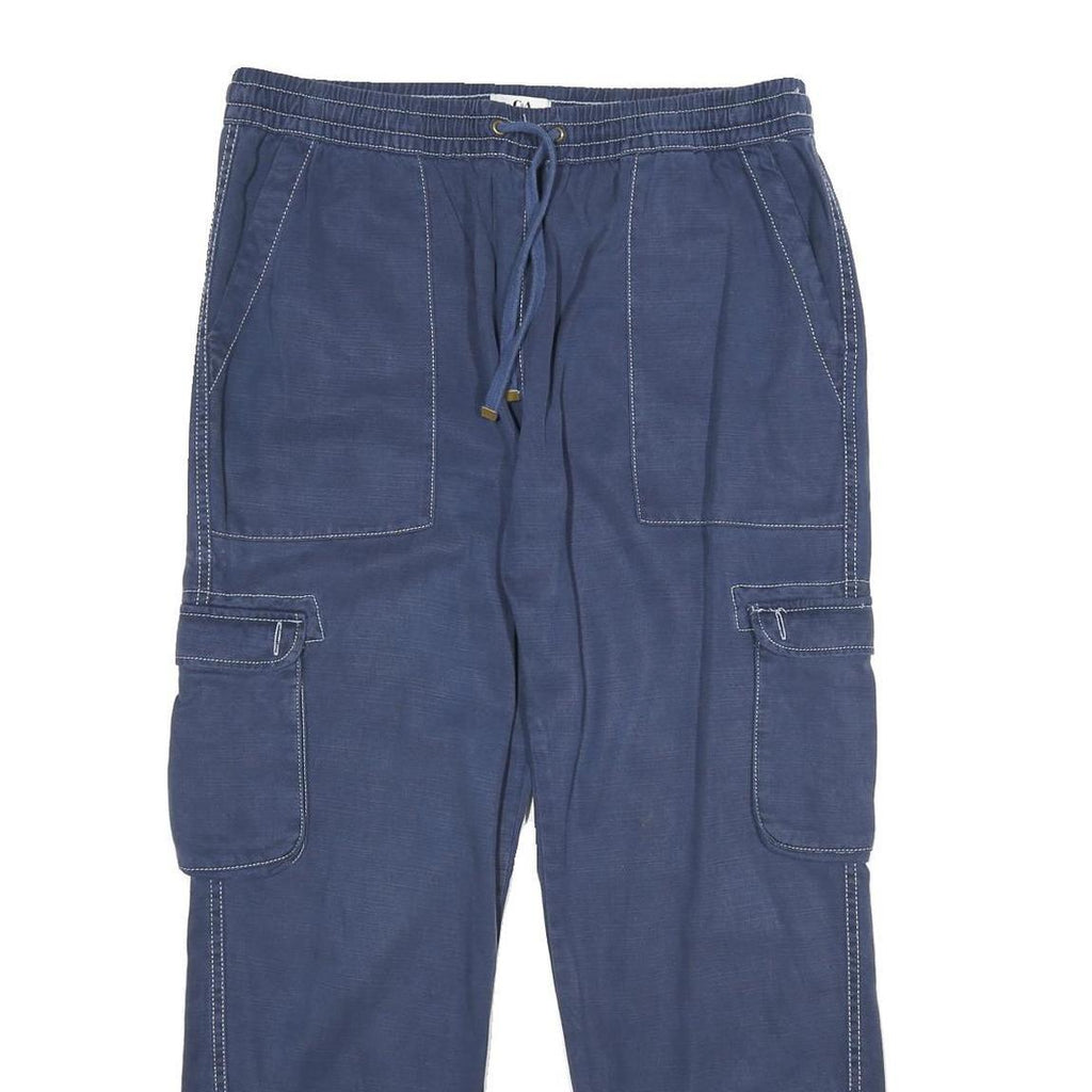 C&A Womens Cotton Blend Blue Relaxed Cargo Trousers W34 L27 Drawstring Casual