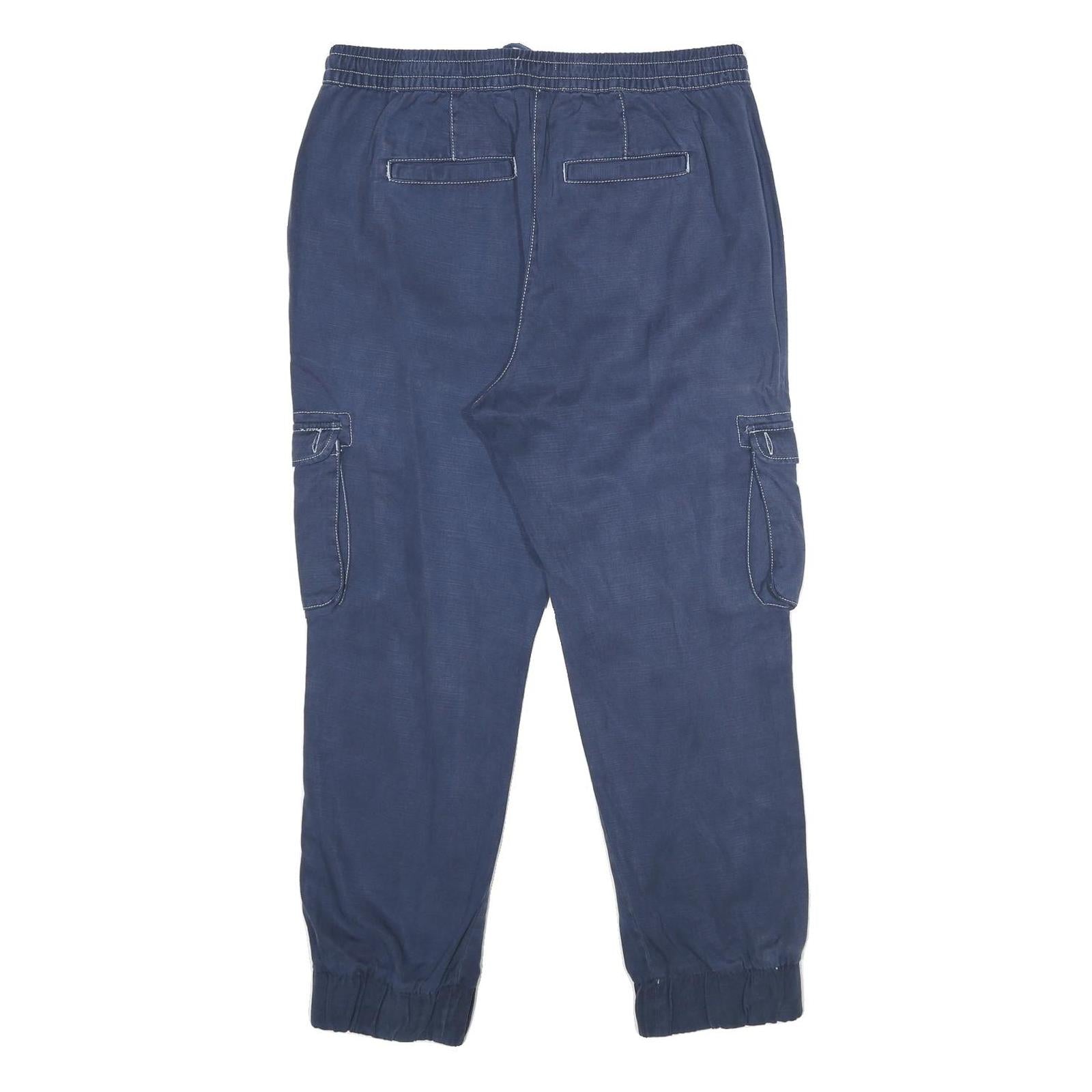 C&A Womens Cotton Blend Blue Relaxed Cargo Trousers W34 L27 Drawstring Casual