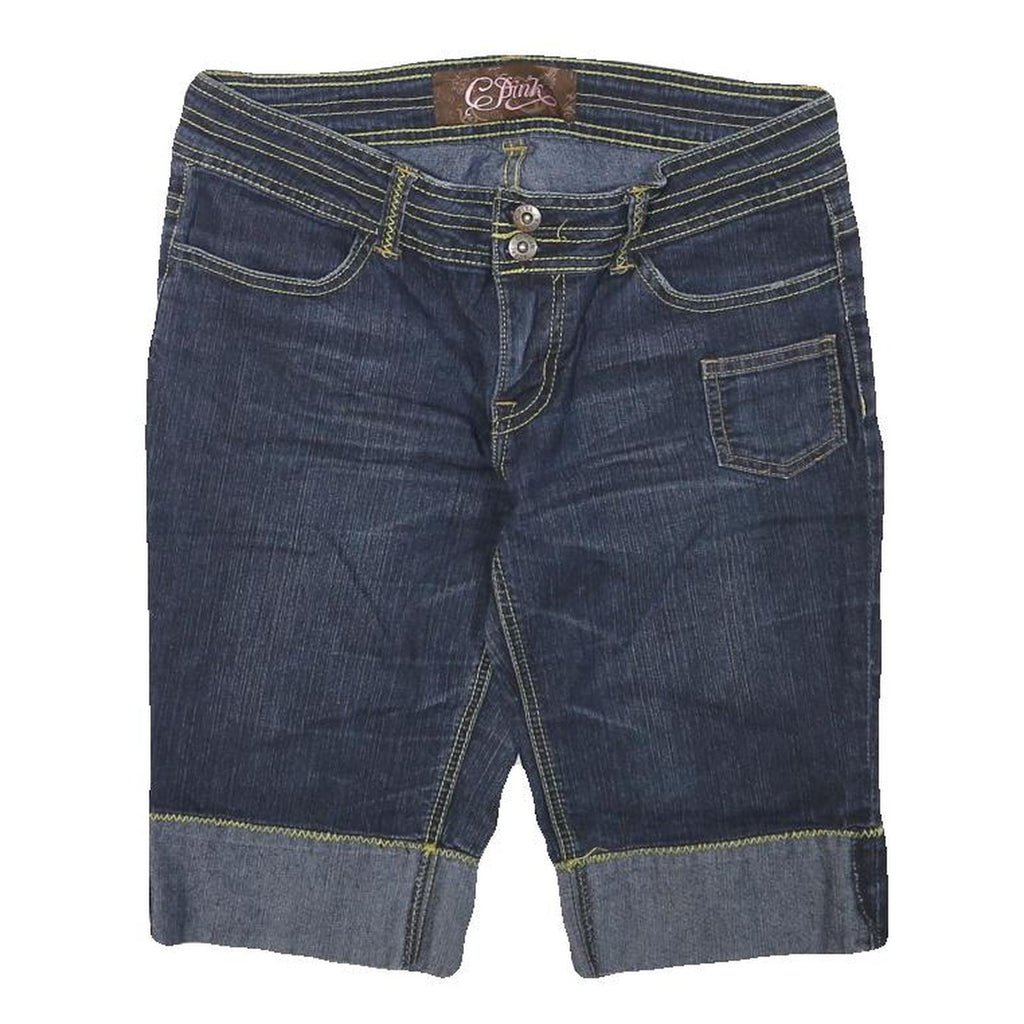 PINK Womens Shorts Blue Denim Casual L W30 Stylish Cuffed Hem Pockets