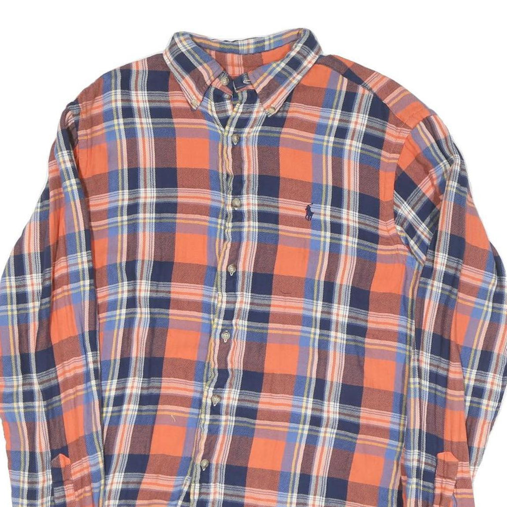 RALPH LAUREN Mens Orange & Blue Check Shirt M Cotton Blend Casual Classic Fit