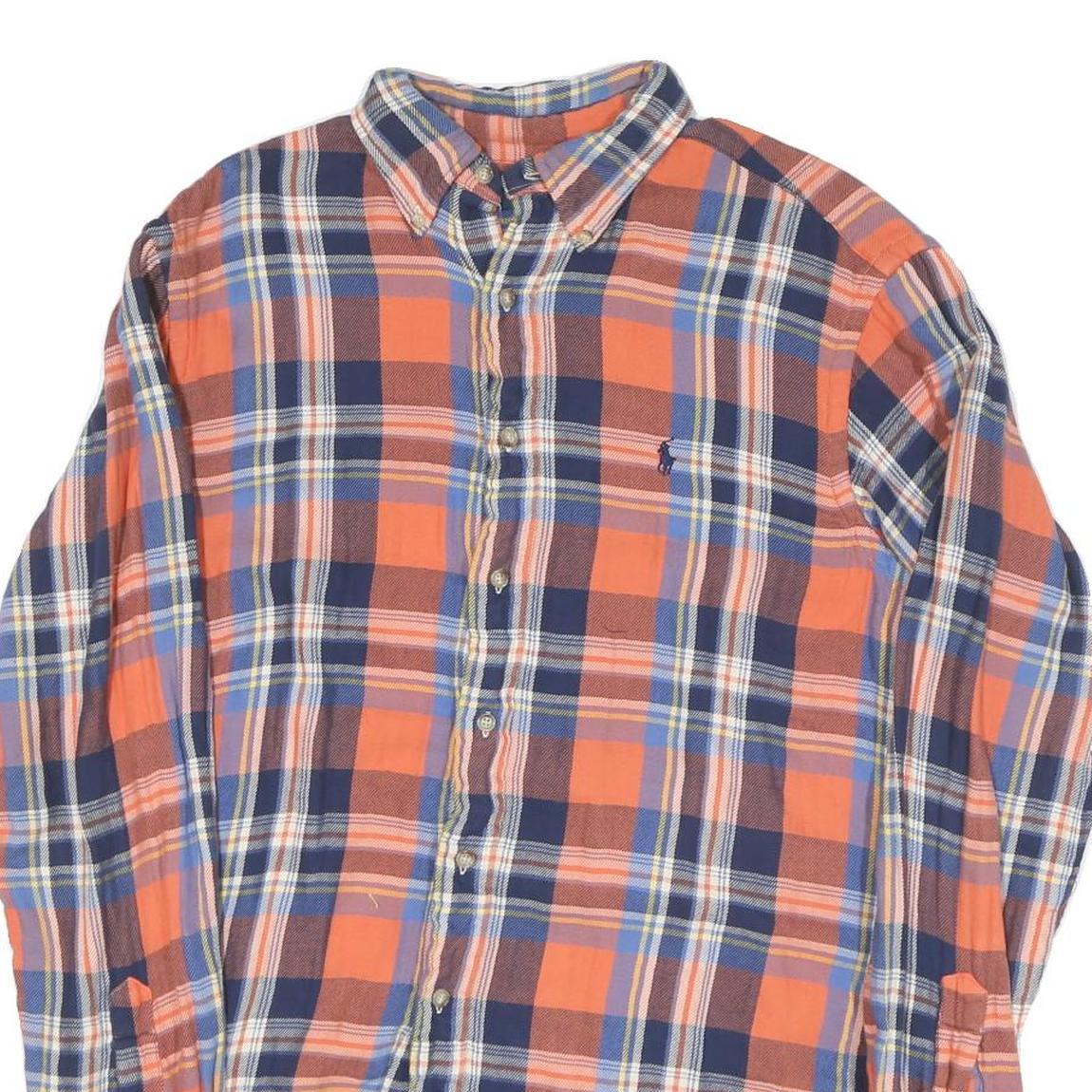 RALPH LAUREN Mens Orange & Blue Check Shirt M Cotton Blend Casual Classic Fit