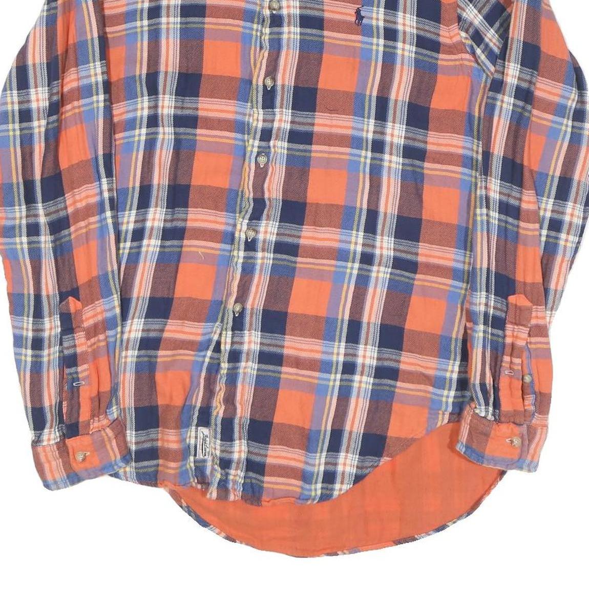 RALPH LAUREN Mens Orange & Blue Check Shirt M Cotton Blend Casual Classic Fit
