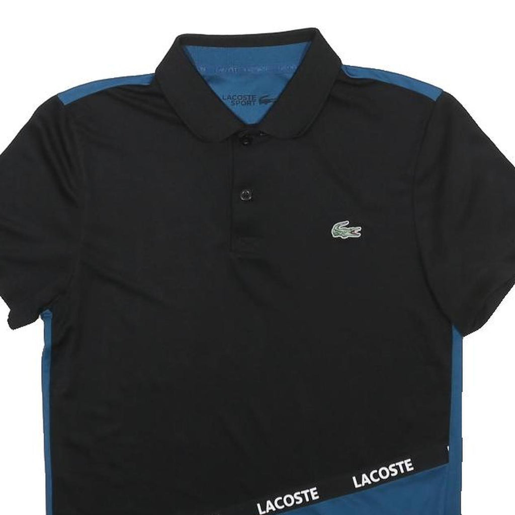 LACOSTE Mens Black & Blue Polo Shirt XS Sport Short Sleeve Logo Ultradry