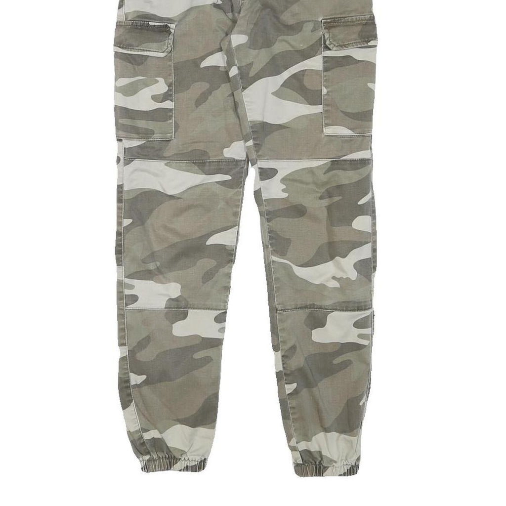 DENIM COLLECTION Mens Cotton Blend Grey Camouflage Relaxed Cargo Trousers W26