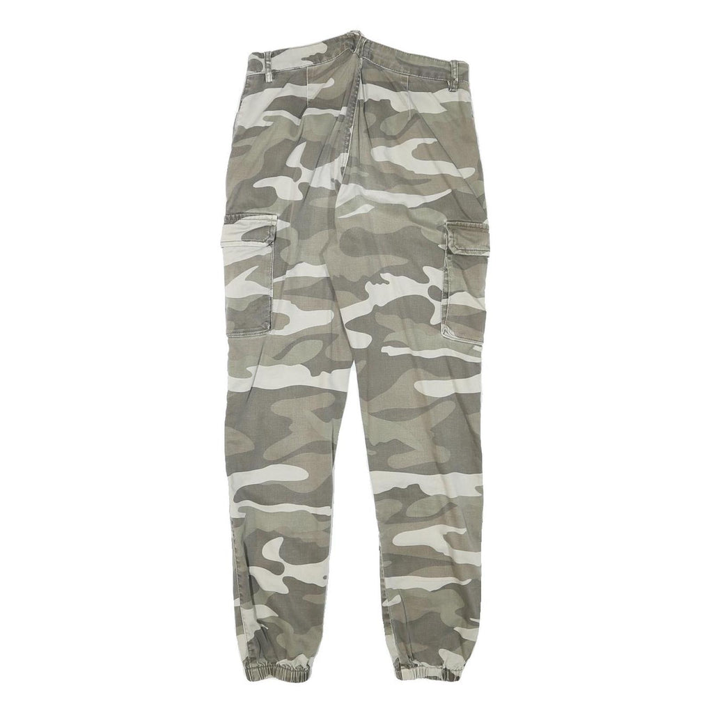 DENIM COLLECTION Mens Cotton Blend Grey Camouflage Relaxed Cargo Trousers W26