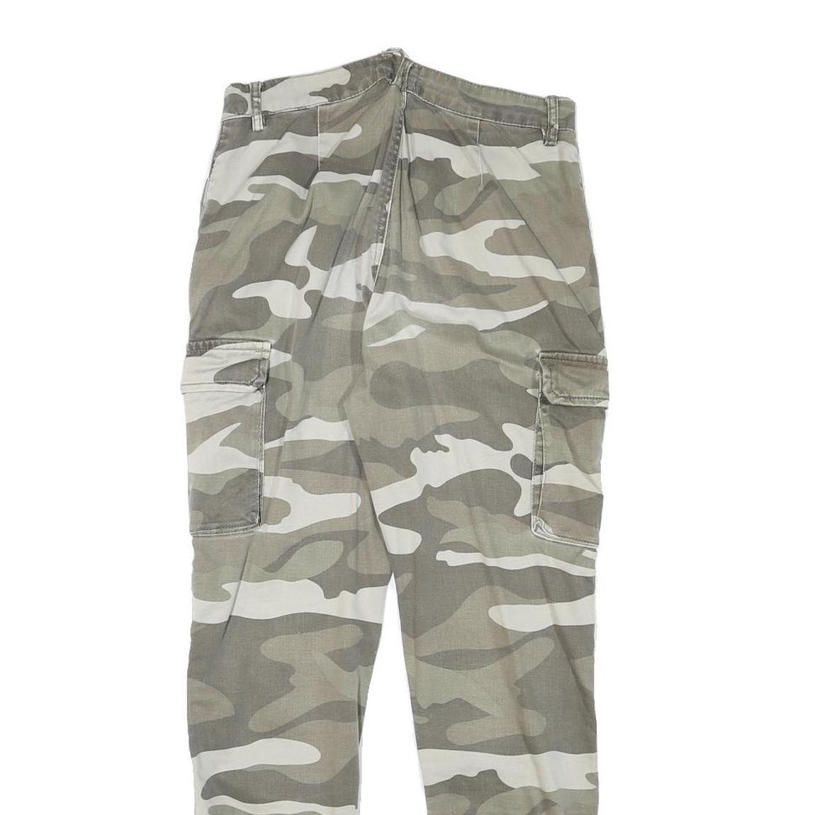 DENIM COLLECTION Mens Cotton Blend Grey Camouflage Relaxed Cargo Trousers W26